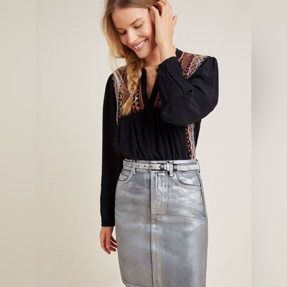 Pilcro and the Letterpress / Size: 00 / denim like skirt metallic - Picture 1 of 5